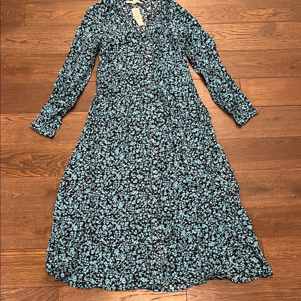 LOFT Blue and Black Navy Floral Long Sleeve Dress